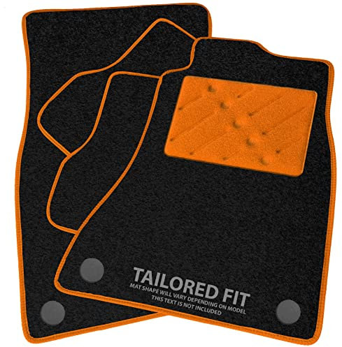 Car Mats to fit Dacia Duster II (WITH PASSENGER DRAW) (2017-2024) Black Carpet with Orange Ribbed Trim & Orange Rectangle Heel Pad [2319]
