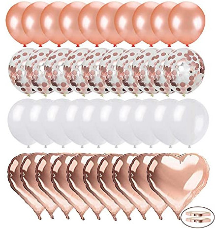 Ohighing 40 Stück Luftballons Hochzeit 10 Ballons18-Zoll-Roségold-Herzballons Helium für Hochzeit Mädchen Kinder Geburtstag Party Deko (Rosegold + Weiß)