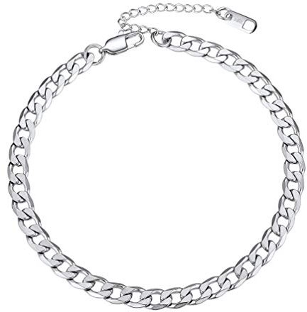 PROSTEEL Fußkette Edelstahl klassische Fußkettchen 6mm 22+5cm verstellbar glänzend Panzerkette Fußband Unisex Sommer Schmuck Accessoire für Männer Frauen Jungen Mädchen