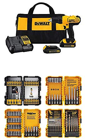 DEWALT 20V MAX* Cordless Drill/Driver Kit with Screwdriver/Drill Bit Set, 100-Piece (DCD771C2 & DWA2FTS100)