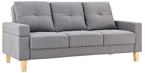 Home Detail Three Seat Fabric Sofa Bed with Firm Cushioned Backrest & Removable Armrest (Dark Grey)