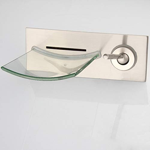 Robinet de Lavabo, Robinet Cascade En Verre Mural En Cuivre Brossé Hot Old Mixing Robinet Mitigeur Dissimulé À Double Trou Avec Tuyau, Levier Pivotant Salle De Bain Bar Commercial Mitigeur D'Évie