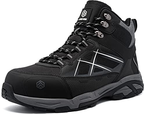 LARNMERN Arbeitsschuhe Herren Damen Sicherheitsschuhe Stahlkappe Knöchelhoch Leicht Stahlkappe Sicherheitsstiefel Leichte Atmungsaktive Mode (Lm0202 Schwarz,44EU)