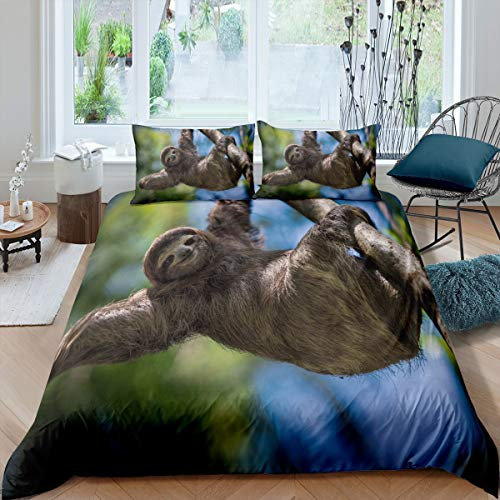 Loussiesd Faultier Bettwäsche Set für Kinder Jungen Mädchen 135x200 cm Bettwäsche Tiermuster Bettbezug Set Mikrofaser Betten Set mit 1 Kissenbezügen Safari Tier Wildlife Bettwäsche