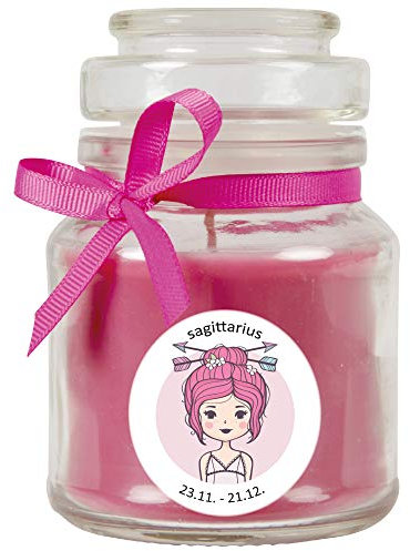 HS Candle Sternzeichen Duftkerze Lavendel im Bonbonglas (Schütze) - viele Motive zur Auswahl, 120g - Brenndauer bis zu 30 Std - Sagittarius
