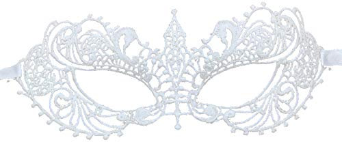 Jamron Damen Elegant Weiß Spitzen Augenmaske für Masquerade Halloween Party Abschlussball Karneval Kostüm Maske SN07830 Spitze