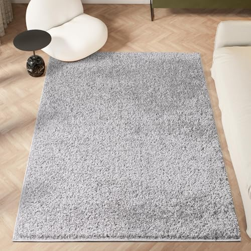 HomeArt Flauschiger Shaggy-Teppich für Wohnzimmer, Hochflor (30 mm), superweicher, Warmer, einfarbiger, Dicker Luxus-Teppich für Schlafzimmer und Heimdekoration, (Silber-Grau, 60 x 110 cm)