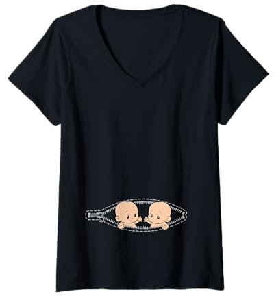 Femme Mom Of Twin Pregnancy Annonce de la grossesse de jumeaux T-Shirt avec Col en V
