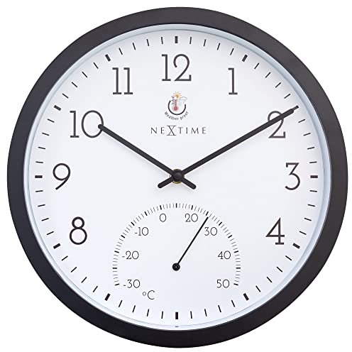 NeXtime Wall Clock (Garden/Inside) 30,5 cm-Time/Temp-Black-Plastic Marigold, One Size