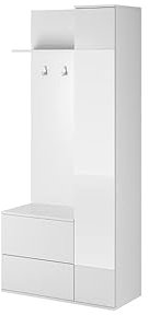 mb-moebel Ensemble de Meubles d'entrée avec Miroir et 2 Portes, Armoire d'entrée, Vestiaire (Patères, Panneau Porte-Manteau) et Étagère Meuble de Rangement pour Chaussure-90x195x34cm Verde (Blanc)