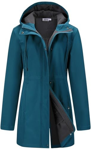 Outdoor Ventures Womens Softshell Jacket Ladies Rain Jacket Functional Lightweight Rain Coat Windbreaker Waterproof Hiking Jacket Breathable Outdoor Jacket with Hood Ceramic Blue XL