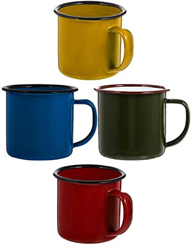 HEMOTON Mini Emaille Kaffeetassen 4er Set Metallic Camping Tee Tassen Vintage Emailware Trinkgläser Bauernhaus Weinbecher Retro Milk Tasse