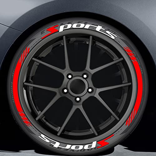 QINGQUE Autoreifen Aufkleber – 8 Stück 3D Buchstaben Aufkleber für Reifen, DIY Autoreifen Dekorationsaufkleber Sport-Rennaufkleber für Auto Motorrad (ohne Kleber) (Sports+roter Streifen)