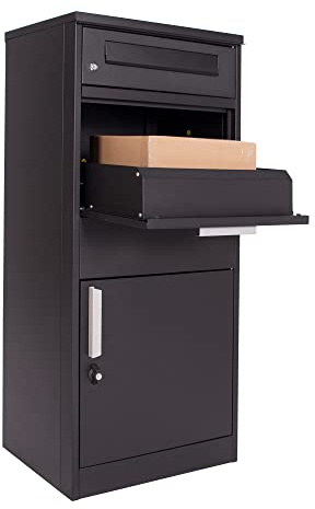 DWD® Premium Complete Steel Delivery Parcel & Letter Drop off Outdoor Large Secure Mail Package Parcel Lockable PostBox Waterproof Anti Theft Design,Fixings, Heavy Duty 28kg 37cm X 50cm X 115cm, Black
