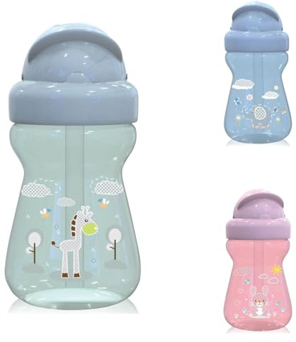 Baby Care Kinder Trinkflasche 200 ml Sport-Sipper Mini Tiere, Strohhalm, Deckel, Farbe:grün