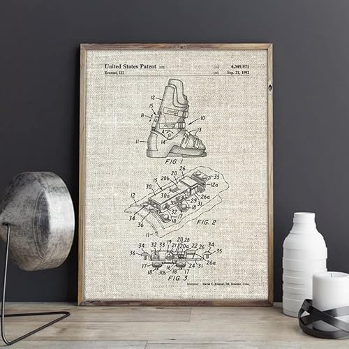 Skischuhe Patent Poster Hd-Druck Leinwand Gemälde Winter Ski Wandkunst Schnee Skifahren Vintage Blueprint Sports Home Raumdekoration 30X40Cm Kein Rahmen