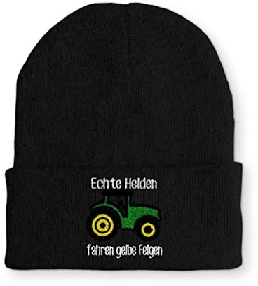 tshirtladen Echte Helden fahren gelbe Felgen Statement Wintermütze lustiges Statement für den Winter, Farbe: Black