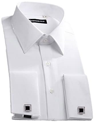 Pulcykp Herren Slim Fit French Manschettenknöpfe Hemd Langarm Baumwolle Smoking Hemd Formal Dress Shirts, weiß, XL