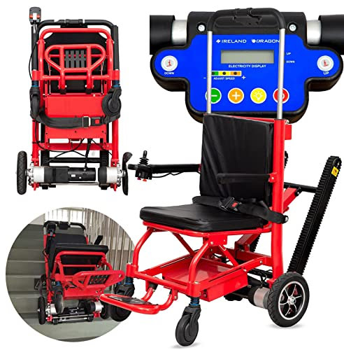 UZOURI Leichter, Elektrischer Treppensteiger-Wagen Stair Climber, Treppenrollstuhlwagen mit Kissen/Rückenkissen, 24-V-batterie/LCD-Display/13'' großes Hinterrad/maximale Belastung 363 Pfund