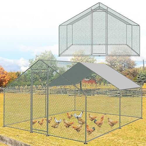 Joparri Hühnerstall mit Sicherheitsschloss und Wasserdichtem PE-Sonnenschutz, 3x3x2m Hühnerhaus Freilaufgehege, Robuster Stahlrahmen, ideal für Hühner, Kaninchen und weitere Kleintiere