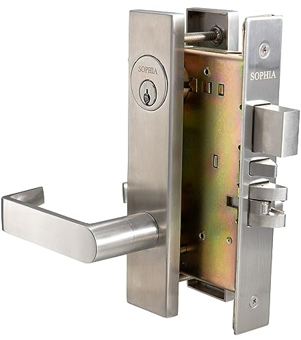 SOPHIA Commercial/Residential Heavy Duty Mortise Lockset Door Lever Lock Non-Handed Grade 1 - Escutcheon Plate Keyed Lever Lockset, ADA, US32D Satin Chrome Finish for Entrance Front Door