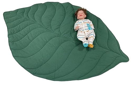 JTBDWOSK Babyteppich, Baby Krabbeldecke, Blattform Spielmatte aus Baumwolle, Weicher Teppich Spieldecke für Baby, Waschbar Kuscheldecke,Grün