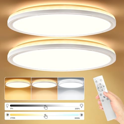 Taipow LED Deckenlampen 24W Dimmbar, 11 Farbtemperatur 3000K-6500K mit Fernbedienung, 30cm runde Deckenleuchte Hintergrund-Lichtring, Ultra Dünn Schlafzimmer Badezimmer Zimmerlampe Küchenlampe -2642LM