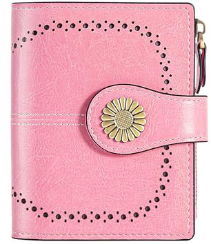 UNOSEKS Geldbörse Damen - Portemonnaie Damen Klein mit RFID Schutz Blocking - Echtem Leder Dreifach Geldbeutel Damen Klein Portmonee Damen (Rosa)