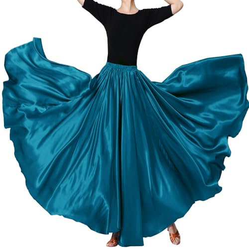 BACKGARDEN Eleganter Satin-Rock für Damen, 20 Meter, lang, für Ballsaal, Bauchtanz, Performance-Kostüm, Pfauenblau, Einheitsgröße