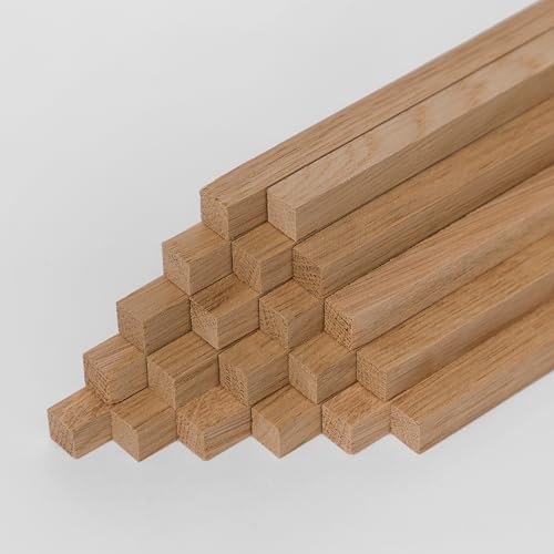 Woodsellers 20 varillas cuadradas de madera de roble para manualidades de madera natural/palillos de madera maciza, 10 x 10 x 250 mm