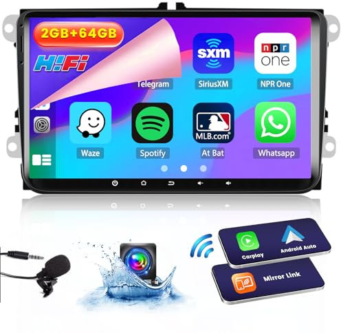 [2+64GB] pour VW Golf 5 T5 Polo Passat, Android 13 Autoradio, Carplay Android Auto sans Fil, Poste Radio Voiture 9 Écran, Bluetooth, GPS, Navi, WiFi, HiFi, AHD Caméra de Recul, SWC, Canbus