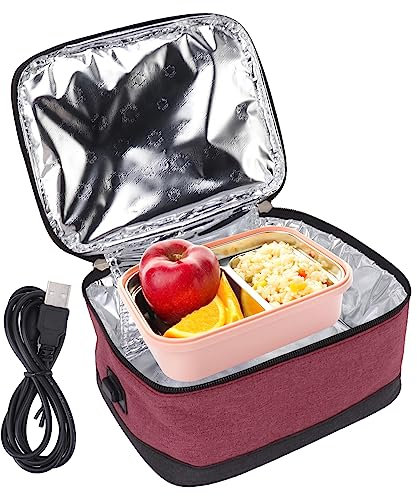 Natudeco Scaldavivande Portatile Borsa Per Il Pranzo con Riscaldamento USB Piccolo Forno Portatile Contenitore Per Il Riscaldamento degli Alimenti Elettrico Per Viaggi Ufficio Campeggio (Bordeaux)