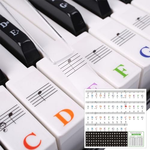 Farbige Klavier Keyboard Aufkleber, Tasten Noten Piano Sticker für 54/61/76/88, Klavier Tastatur Zubehör für Kinder Anfänger Klavier Lernen, Abnehmbare Klaviertastatur-Notenetiketten zum Lernen