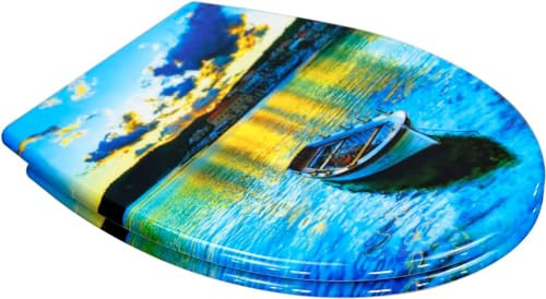 Fanmitrk Duroplast Toilet Seat Soft Close -Quick Release Toilet Lid with Top Fixing,Boat Lake View
