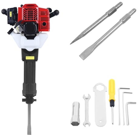2,5PS Benzin Abbruchhammer 2-Takt Profi Set Benzin Abbruch Hammer Stemmhammer Meißelhammer mit Bohrer 0,6 Liter/Stunde Niedriger Kraftstoffverbrauch, 20-55J Schlagkraft