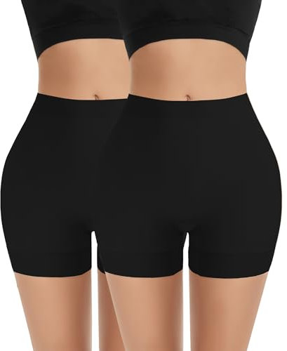 AURUZA 2PCS Radlerhose Damen, Kurze Hose Damen Anti Scheuern Boxershorts Unterhosen Leggings (2PCS Schwarz, L)