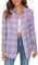 Stamain Camicia Quadri Donna Manica Lunga Camicia Scozzese Country Flanella Casual Bluse Cotone Button Down Stile Boyfriend Bianco/Viola M