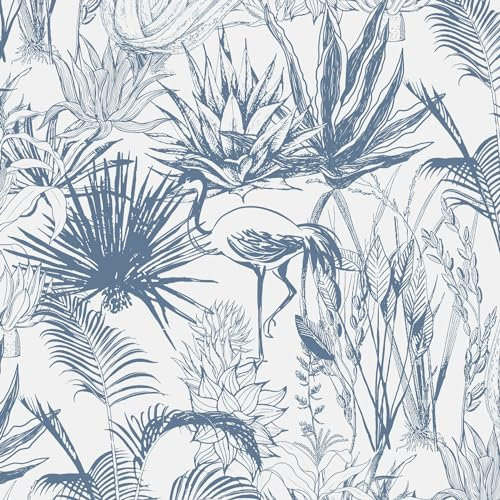 CiCiwind Peel and Stick Wallpaper 41cm×3m Floral Contact Paper Self Adhesive Wallpaper Thicken Sticky Back Plastic Tropical Jungle Stick on Wallpaper Blue White Waterproof Table Wall Vinyl Wrap