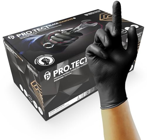 UNIGLOVES PRO.TECT Black Diamond HD, Nitrile Disposable Gloves, Beaded Cuff, Diamond Textured, Extra Strong and Maximum Protection, Touchscreen, Box of 100, Size XL