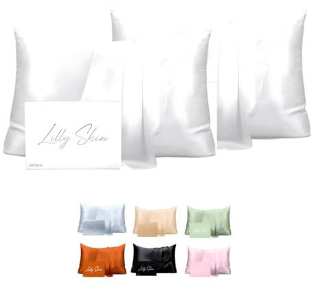 Lilly Skin Kissenbezug aus natürlicher Maulbeerseide, weich, hypoallergen, temperaturausgleichend, Anti-Akne, Anti-Aging, rechteckig, 70 x 50 cm, weiß, 2 Stück