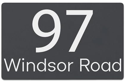 KreateSquare Personalised house numbers plaques, 200 x 130 MM Grey Aluminium House Sign, Engraved Address Plaques for Homes, Front Door Signs, Wall Mounted Name Plates(Design 1)