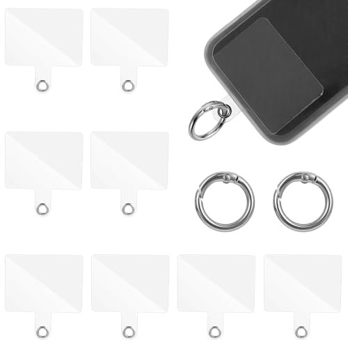 8 Stück Transparent Handy Lanyard Pads mit Metallring, Universal Phone Tether Tabs Handykette Halterung Pads Lanyard Handy Pads Handy Patch Ohne Klebstoff für Meisten Smartphones mit 2 Silberring