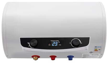 OUKANING Calentador de agua caliente eléctrico para baño/cocina, 25-75 °C, 220 V, 2000 W, acero inoxidable+esmalte+plástico, con ducha, IPX4, protección contra fugas, grifo (fijación a la pared, 35 L)
