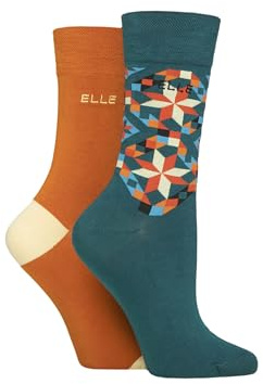ELLE Ladies Soft, Breathable & Cooling Bamboo Patterned and Plain Colourful Socks in a Multipack of 2 Pairs (UK, Numeric, 4, 8, Regular, Regular, Marmalade)