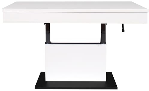 möbelando Couchtisch >Lift< höhenverstellbar durch Lift-Gestell bis 77cm, Fach unter Tischplatte ca. 106x7x56cm (B/H/T), vulkanschwarz supermatt/Ice White supermatt - 110x58/77x60cm (BxHxT)