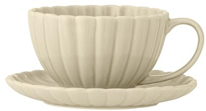 Bloomingville Latina Tasse mit Untertasse, Natur, Steingut, T15xH6,5 cm, 220 ml