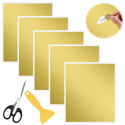 HENGBIRD 5 pezzi di adesivi gratta e vinci con forbici e spatola, adesivi gratta e vinci per cartoline autoprodotte, album, libri fotografici (oro, 27x20cm)