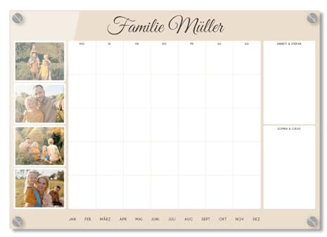 Personalisierter Acrylglas Foto Wandkalender Monatskalender abwischbar DIN A3, A2 oder A1 XXL wählbar inkl. Montagematerial und Edelstahl Abstandhalter, langlebig, klarer UV-Druck