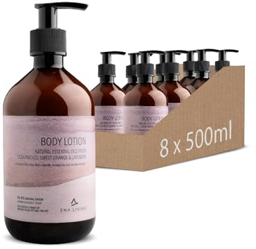 ENA Living Bodylotion im Spender 8'er Pack (8×500ml) | Körperlotion mit Lavendel, Orange & Zedernholz für Damen & Herren Ohne Farbstoffe feuchtigkeitsspendend