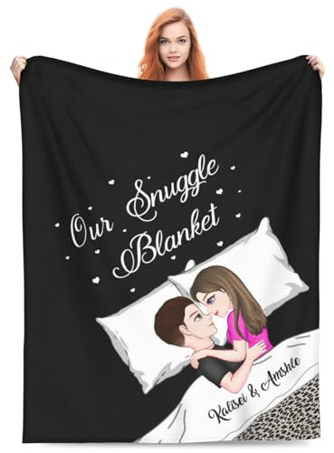 NOONATIVE Personalisierte Flanell Decke,Kuscheldecke mit Name Text Porträt,extra weiche und gemütliche Sofadecke/Wohndecke,Personalisierte Geschenk für Freund Freundin Valentinstag Jahrestag